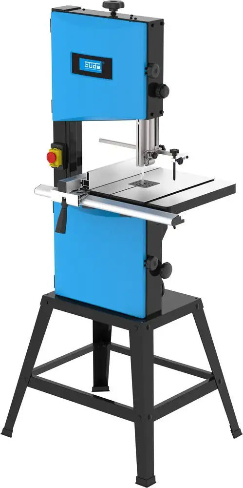 Sega a nastro Güde GBS 300 con piano inclinabile in alluminio, motore da 750 W e doppia velocità, ideale per legno e metalli leggeri.