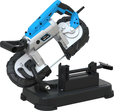 Sega a nastro Güde MBS 1100 da 1100 W per taglio metalli, utilizzabile sia su banco sia manualmente, ideale per tubi e profilati metallici.