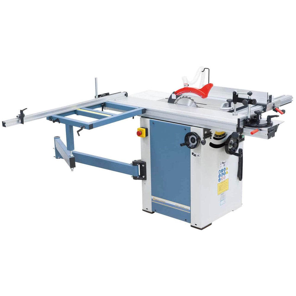 Sega circolare da banco con carro scorrevole da 1600 mm, adatta a lavorazioni leggere e precise in falegnameria professionale.