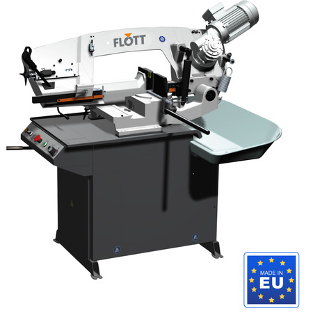 Segatrice a nastro Flott HBS 225 A con telaio in ghisa, lama da 2720 mm e sistema idraulico di discesa, ideale per tagli professionali su metalli.