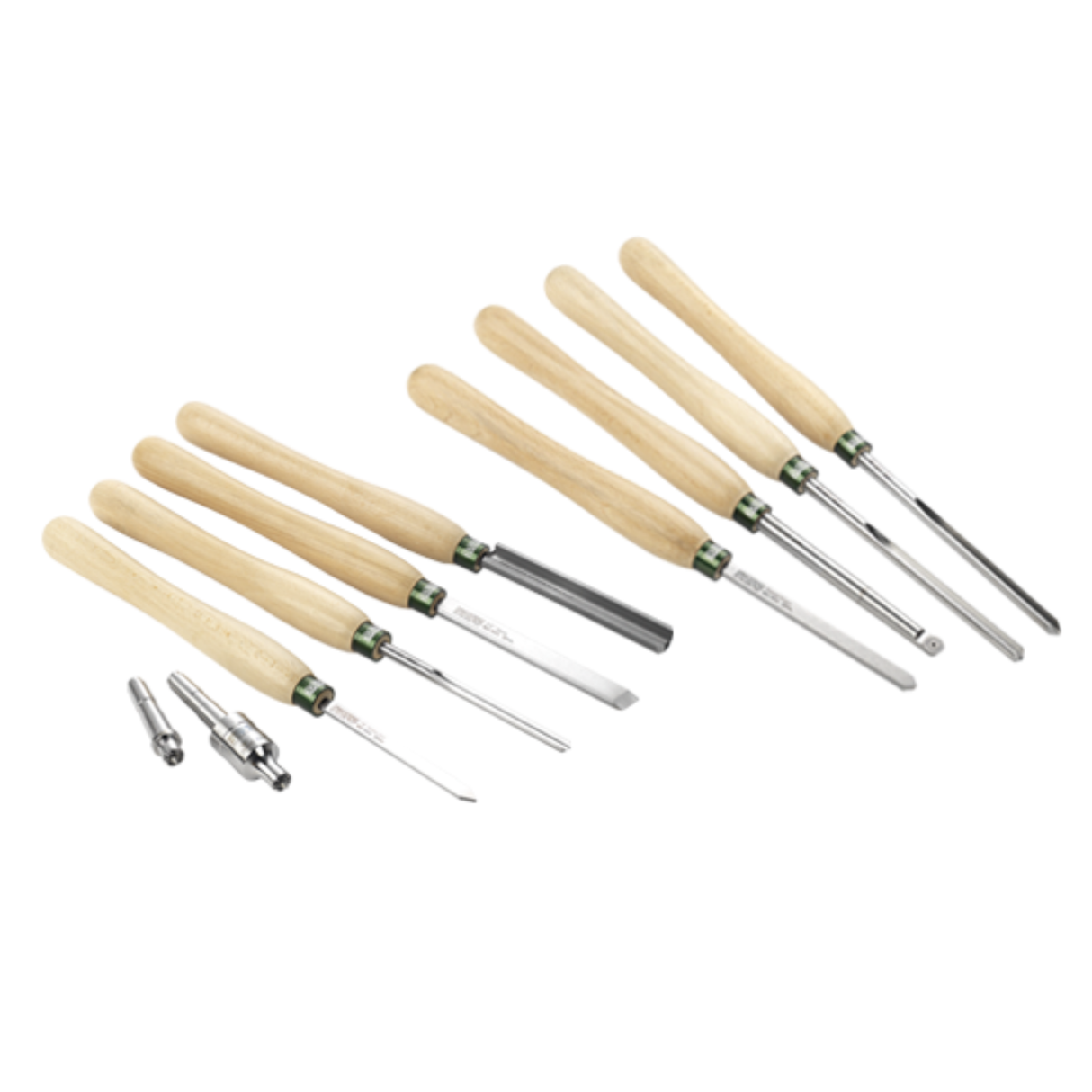 Set ProComfort da 10 utensili per tornitura legno con utensili per ciotole, utensili per mandrino, raschiatore metallo duro, coda di rondine, punta trascinatrice e contropunta.