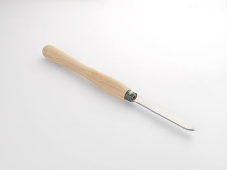 Sgorbia Record Power 4,7 mm in HSS con manico in faggio, ideale per separazione del pezzo finito e piccoli motivi decorativi.