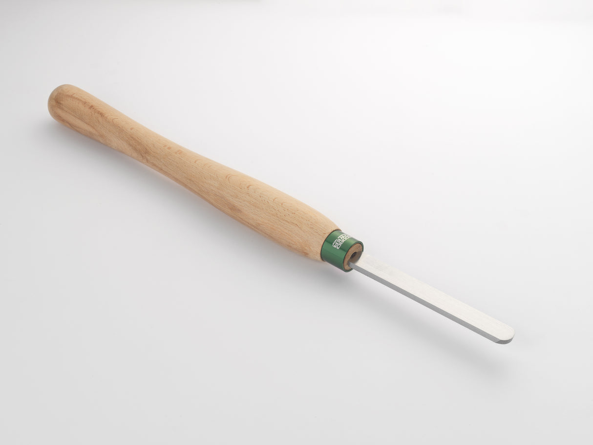 Sgorbia Record Power a profilo bombato 19 mm con manico lungo in faggio, ideale per levigare e rifinire l’interno delle ciotole al tornio.