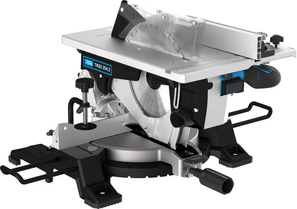 Güde TKGS 254.2 – Troncatrice combinata da banco con laser integrato, lama HM Ø 254 mm e motore da 1800 W, ideale per tagli precisi e sicuri su legno e materiali compositi.