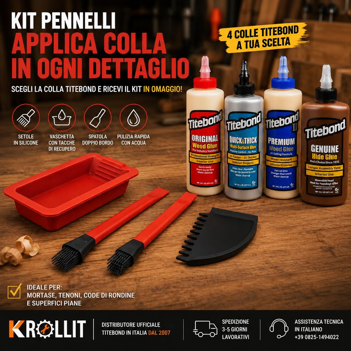 Kit pennelli cola em silicone IGM com cola Titebond à escolha