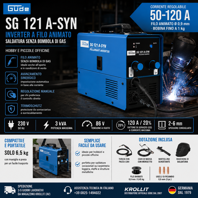 Saldatrice inverter Güde SG 121 A-SYN per saldatura a filo animato senza gas