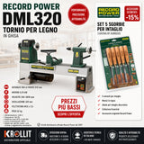 Tornio per legno Record Power DML320 12" in ghisa con set sgorbie da intaglio