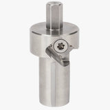Strumento combinato smusso e alesatura per fori da 20 mm UJK in acciaio inossidabile con attacco esagonale 10 mm, fresa in carburo di tungsteno numerata con vite di fissaggio Torx e fusto cilindrico con taglienti longitudinali per alesatura